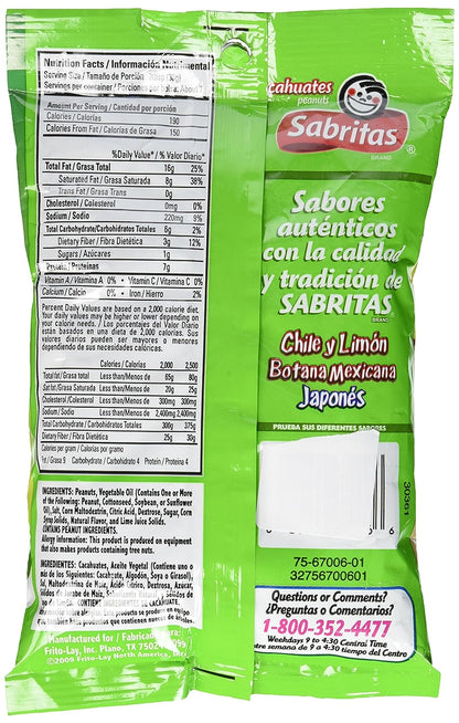 Sabritas Salt and Lime Flavored Peanuts, 7 Oz Bag