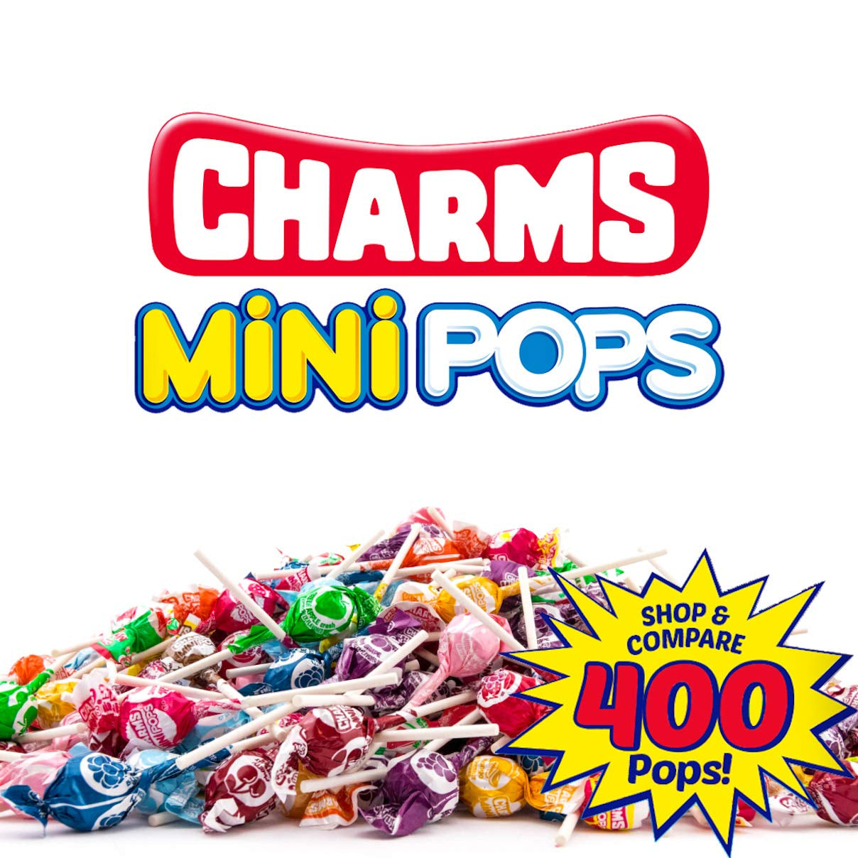 Tootsie Roll Charms Mini Pops - 4.5 Lb Holiday Size Bag of Individually Wrapped Fruity Hard Candy Lollipops in 18 Fun Flavors - Peanut and Gluten Free, 400 Count