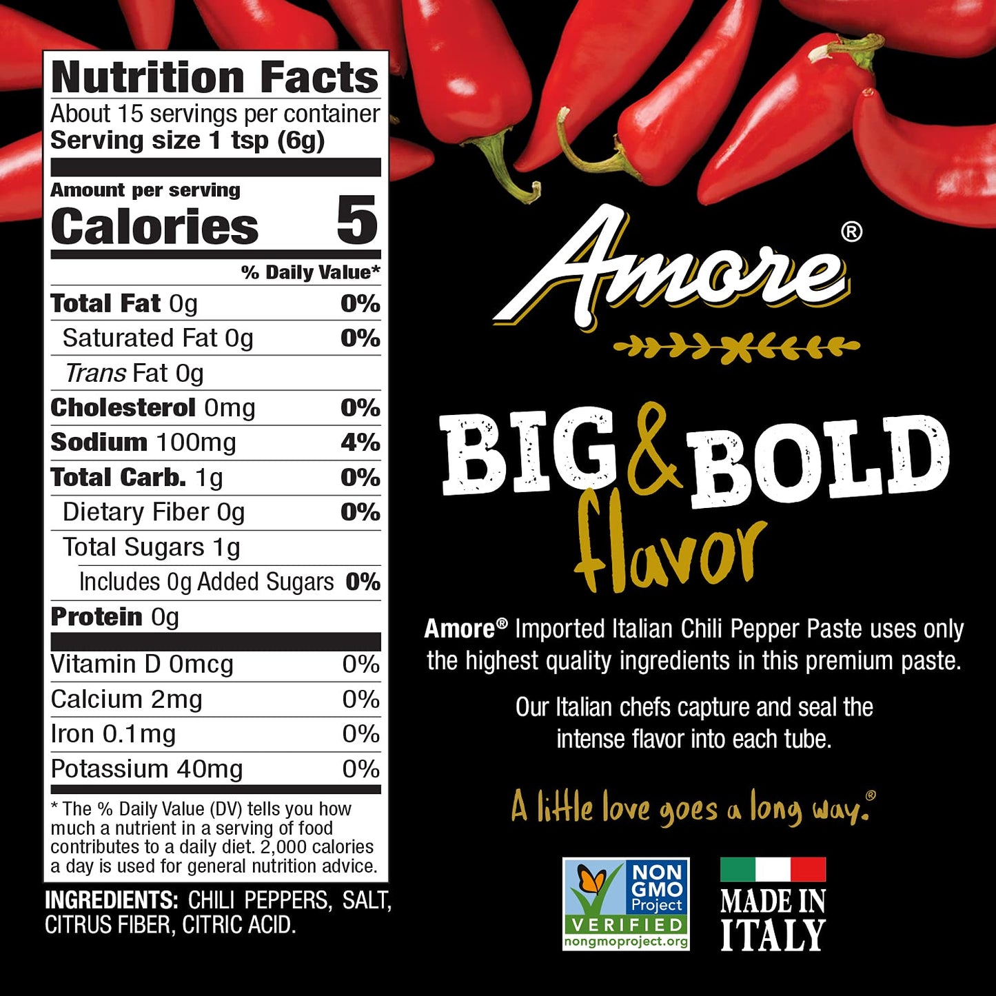 Amore Vegan Chili Pepper Paste in a Tube - Non GMO Certified and Made in Italy (Pack of 1)