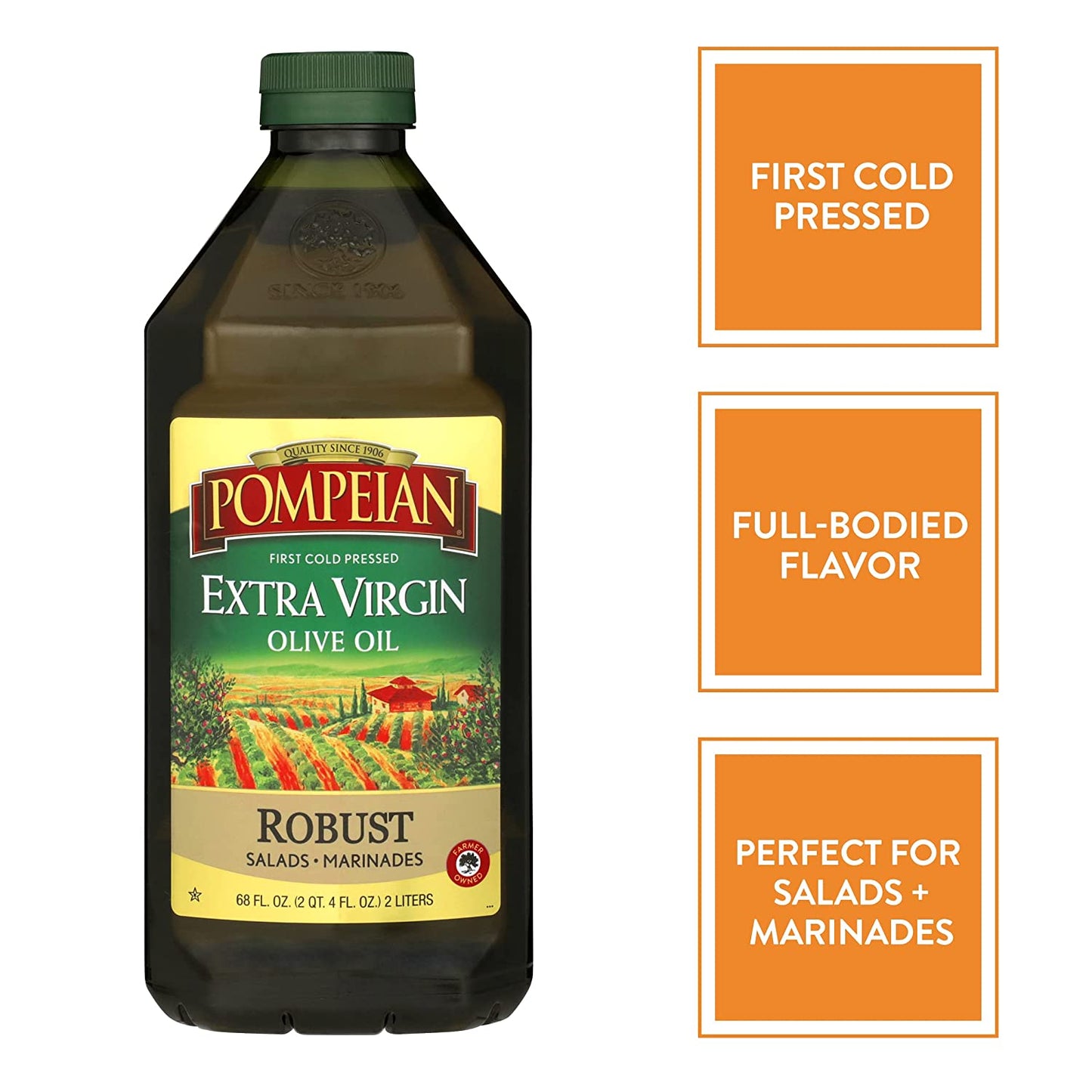 Pompeian Robust Extra Virgin Olive Oil, First Cold Pressed, Full-Bodied Flavor, Perfect for Salad Dressings & Marinades, 68 FL. OZ.