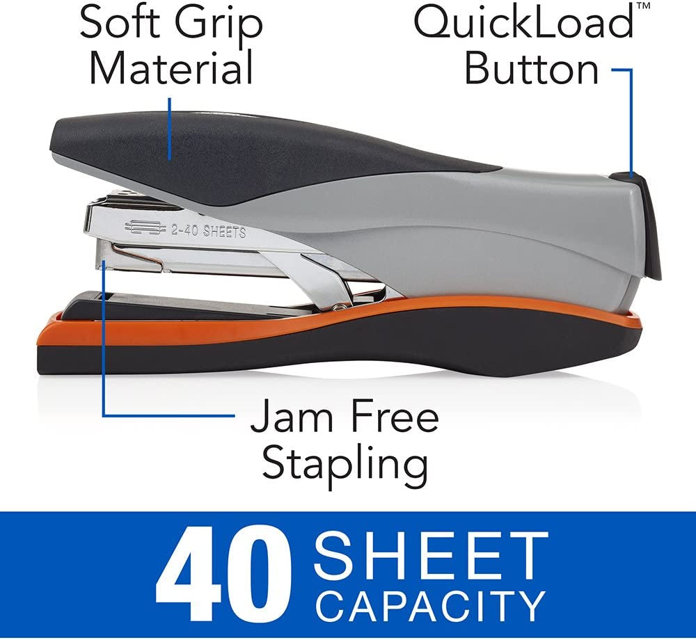 Swingline Stapler, Full Strip Desktop Stapler, 40 Sheet Capacity, Reduced Effort, Optima 40, Silver/Black/Orange (87845)