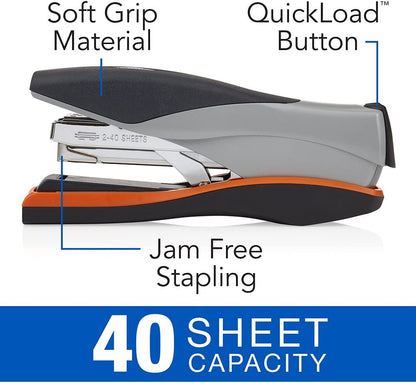 Swingline Stapler, Full Strip Desktop Stapler, 40 Sheet Capacity, Reduced Effort, Optima 40, Silver/Black/Orange (87845)