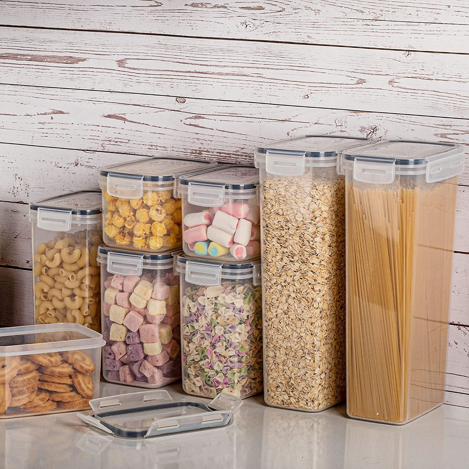 Vtopmart Airtight Food Storage Containers with Lids, 24 Pcs Plastic Kitchen and Pantry Organization Canisters for Cereal, Dry Food, Flour and Sugar, BPA Free, Includes 24 Labels