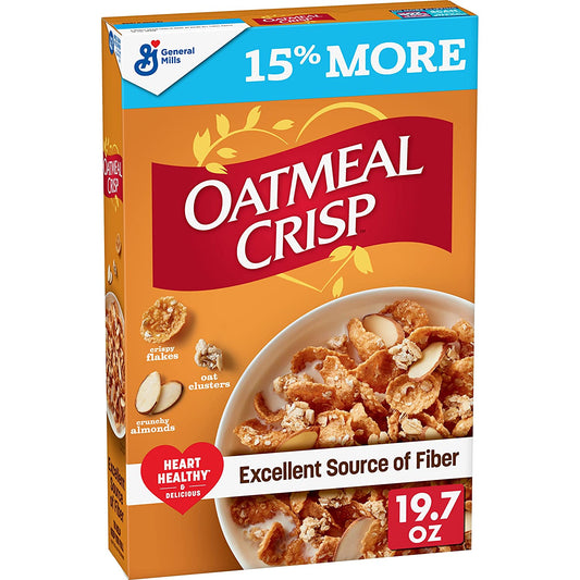 General Mills Oatmeal Crisp Heart Healthy Cereal, High Fiber Cereal Made with Whole Grain, 19.7 Oz