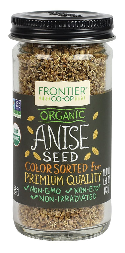 Frontier Co-Op Organic Whole Anise Seed, 1.50-Ounce Jar, Adds Licorice-Like Flavor to Desserts, Stews, Bread, Tea, Kosher