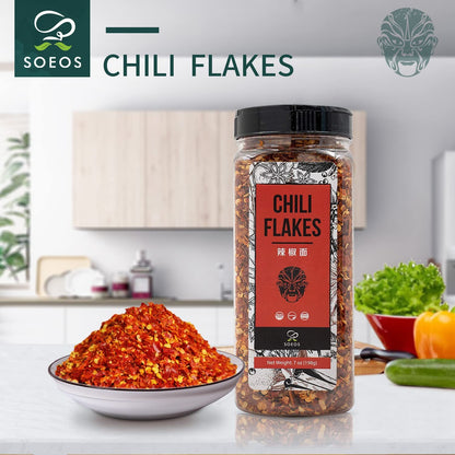 Soeos Chili Flakes, 7Oz (198G), Medium Hot, Dried and Crushed Red Chili Pepper Flakes, Premium Chili Powder for Pizza, Chowder, Seafood, and Pasta