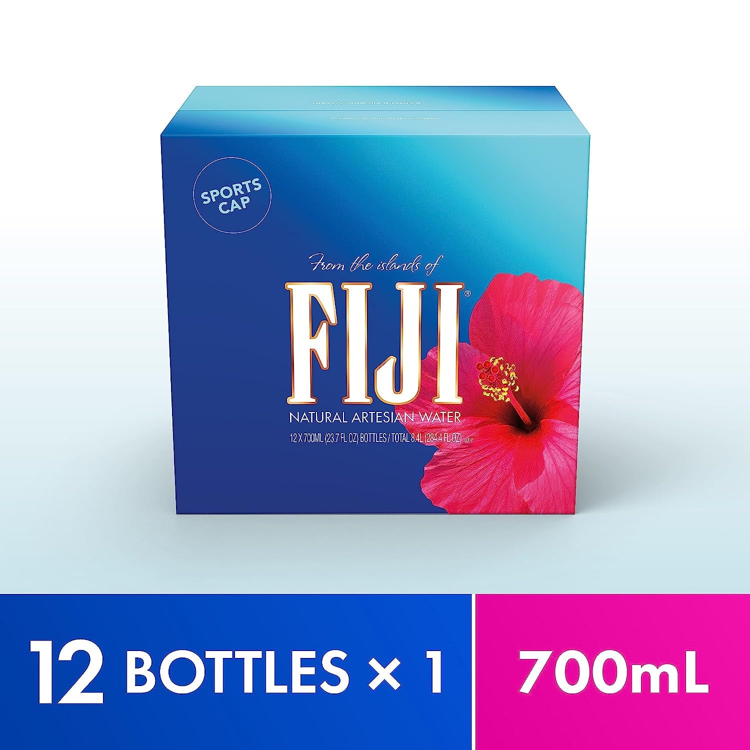 FIJI Natural Artesian Bottled Water 700 Ml / 23.7 Fl Ounce (Pack of 12) - Sports Cap