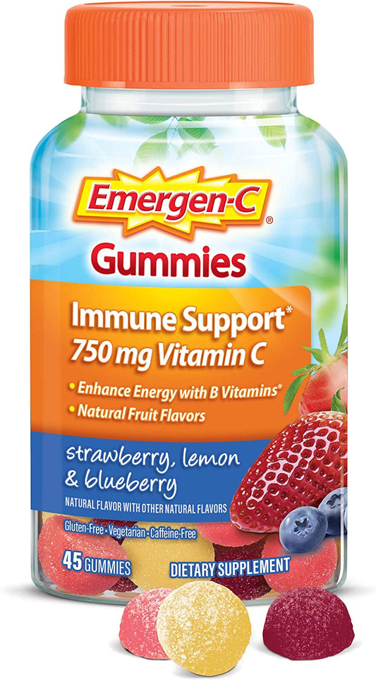 Emergen-C 750Mg Vitamin C Gummies for Adults, Immune Support Gummies, Gluten Free, Strawberry, Lemon and Blueberry Flavors - 45 Count