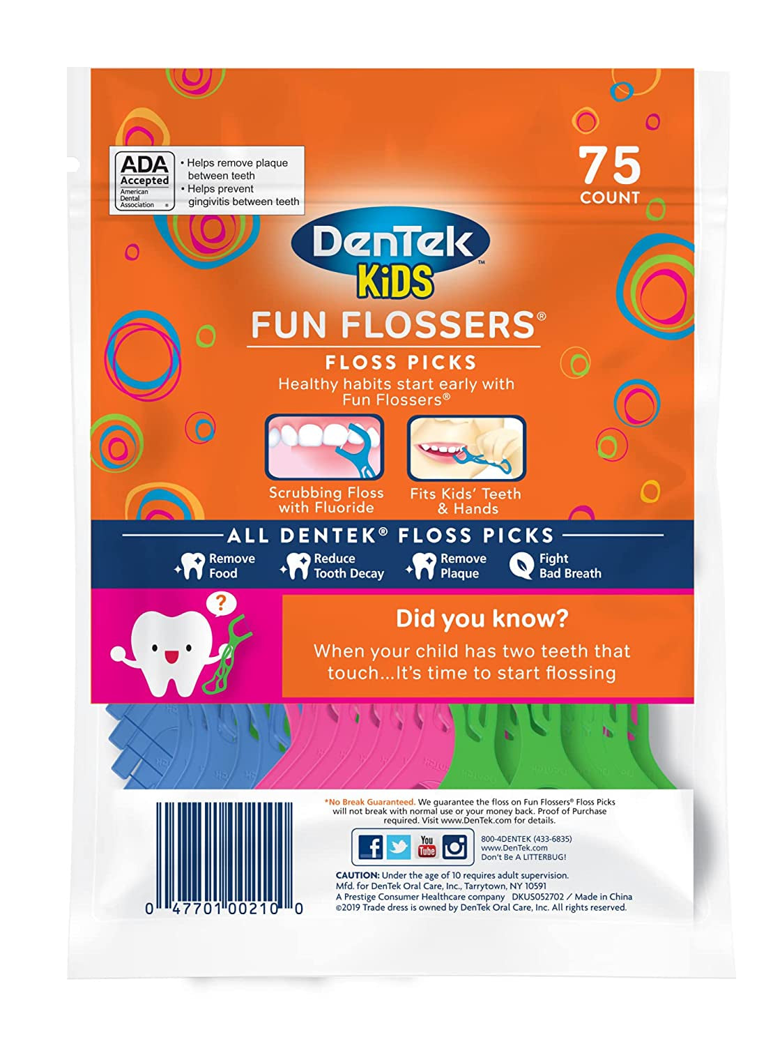 Dentek Kids Fun Flossers, Limited Edition Monster Flossers, 75 Count (Pack of 3)(Packaging May Vary)