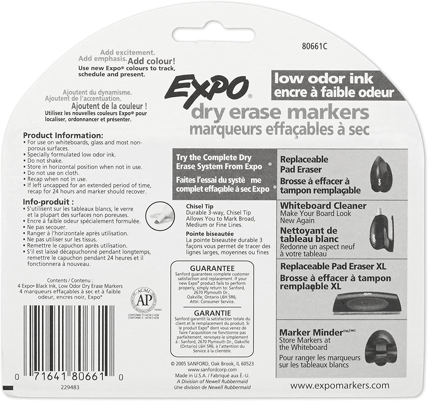 EXPO 80661 Low-Odor Dry Erase Markers, Chisel Tip, Black, 4-Count