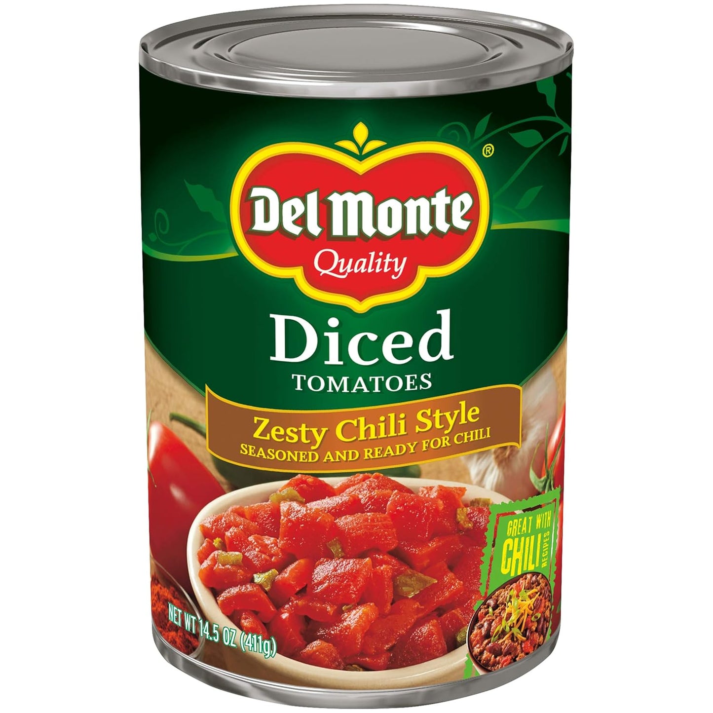 Del Monte Canned Diced Tomatoes Zesty Chili Style, 14.5 Ounce