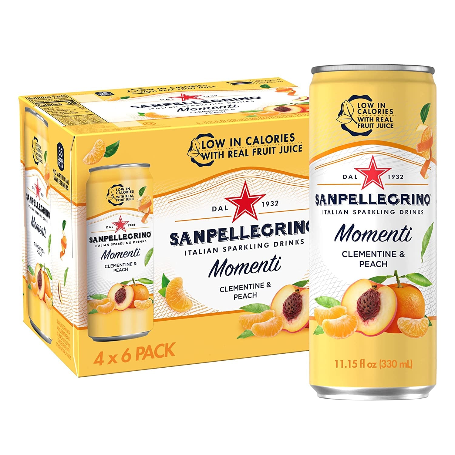 Sanpellegrino Momenti Clementine and Peach Flavored Sparkling Drink, 11.15 Fl Oz (Pack of 24)