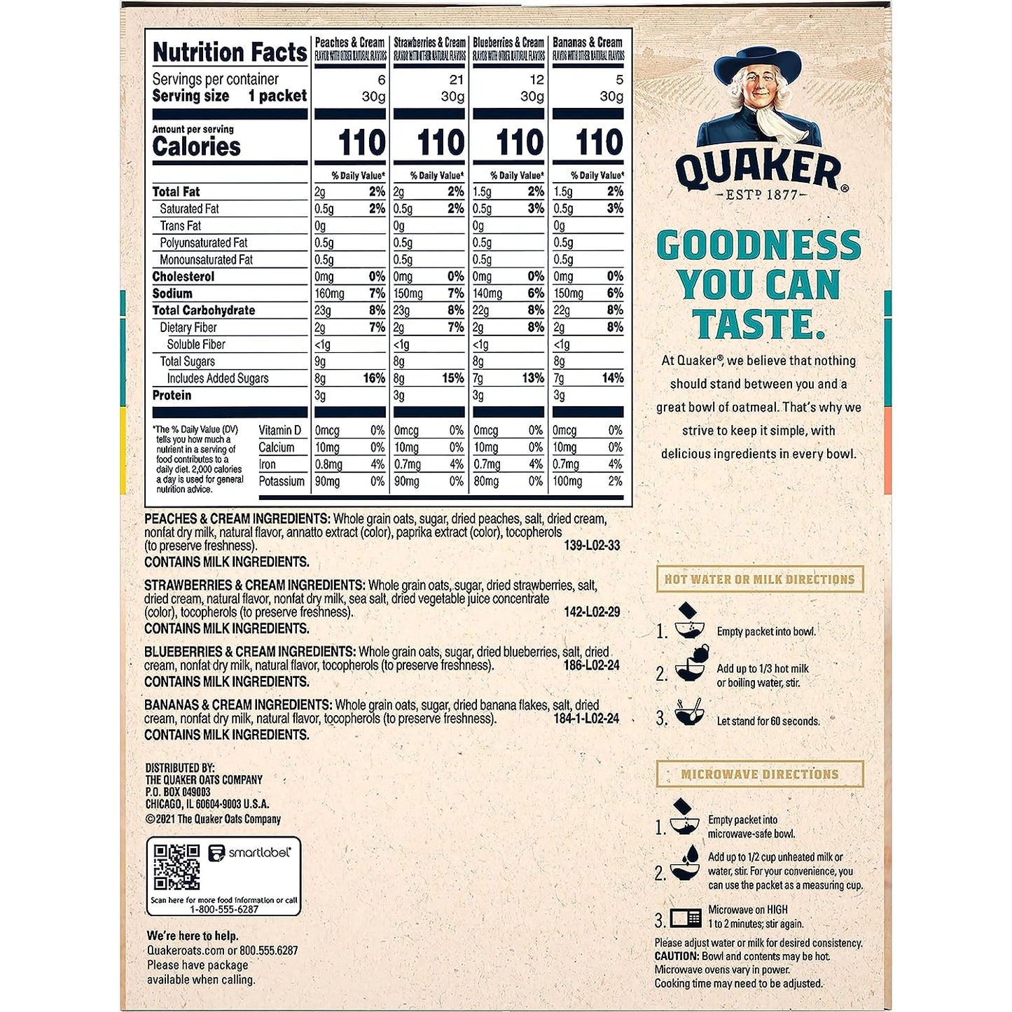 Quaker Instant Oatmeal Fruit & Cream Variety Pack,44 Count (Pack of 1)