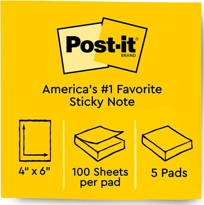 Post-It Notes, 4X6 In, 5 Pads, America'S #1 Favorite Sticky Notes, Beachside Café Collection, Pastel Colors, Recyclable (660-5PK-AST)