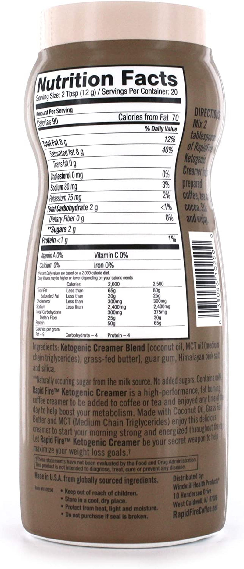 RAPID FIRE Ketogenic Creamer with MCT Oil for Coffee or Tea, Supports Energy and Metabolism, Weight Loss, Ketogenic Diet 8.5 Oz. (20 Servings)