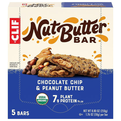 CLIF Nut Butter Bar - Chocolate Chip & Peanut Butter - Filled Energy Bars - Non-Gmo - USDA Organic - Plant-Based - Low Glycemic - 1.76 Oz. (5 Pack)