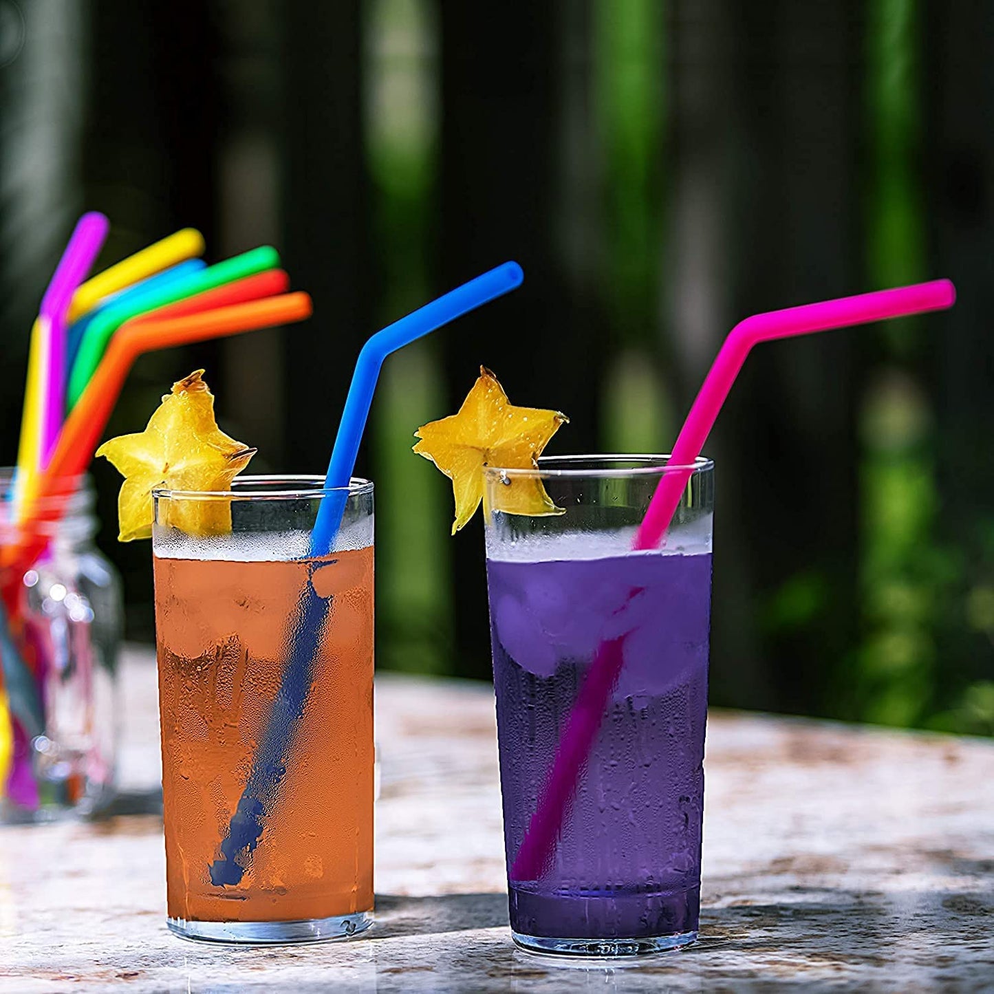 Reusable Silicone Drinking Straws - Set of 5 - BPA Free - Free Cleaning Brush Included - Work with 20 or 30Oz Tumblers, Bubba & Yeti Mugs - Perfect for Smoothies