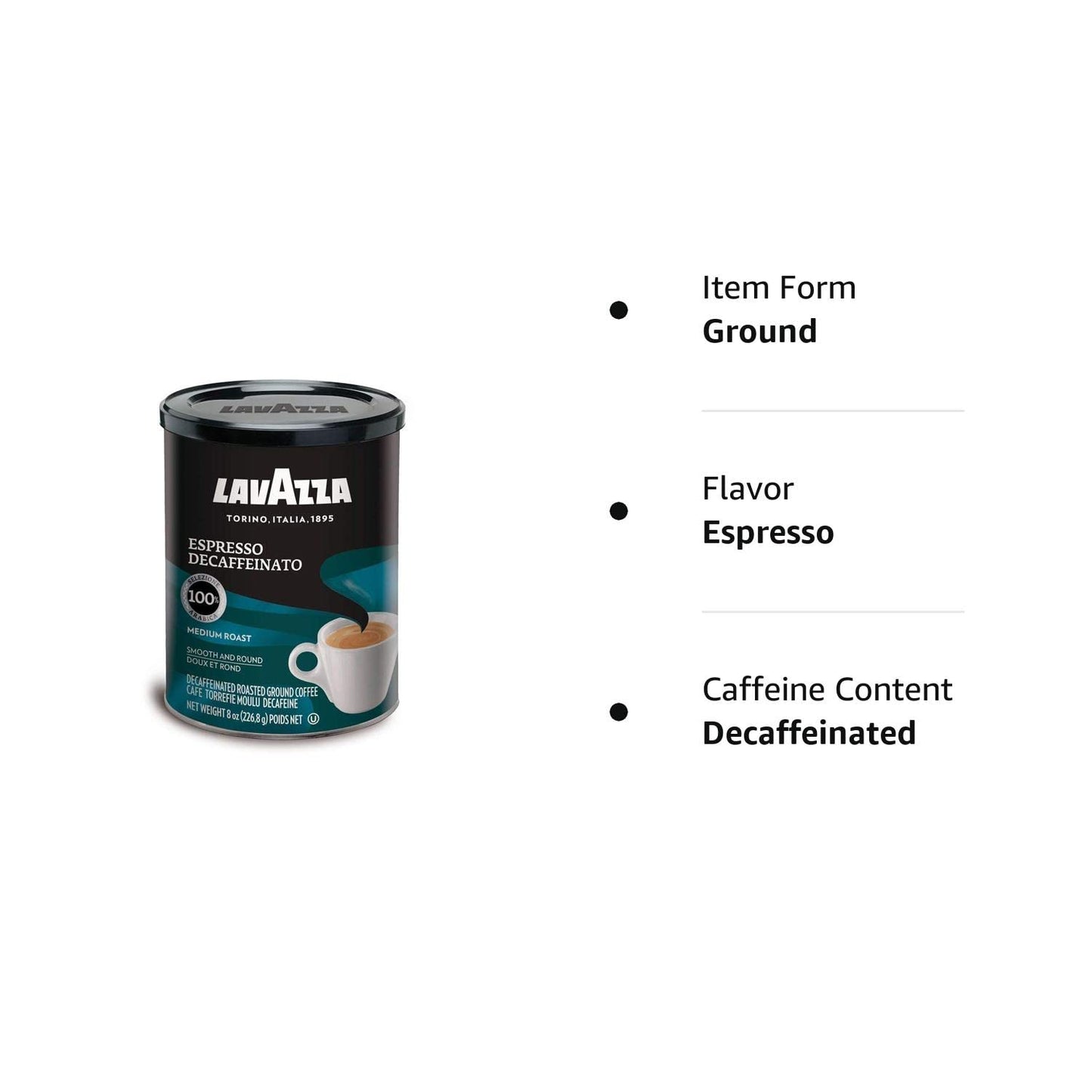 Lavazza Decaffeinated Espresso Ground Coffee, 8 Oz (Pack of 2)