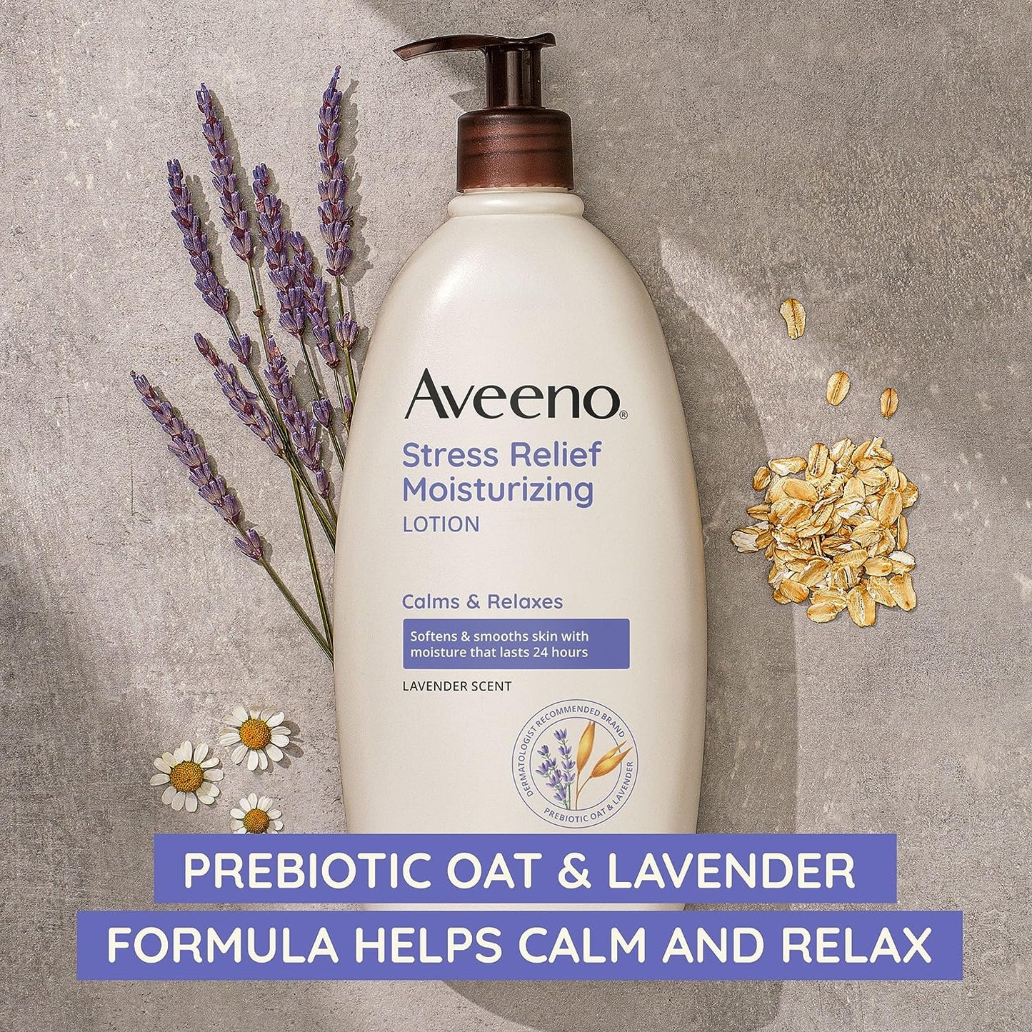 Aveeno Stress Relief Moisturizing Body Lotion with Lavender, Natural Oatmeal and Chamomile & Ylang-Ylang Essential Oils to Calm & Relax, 33 Fl. Oz