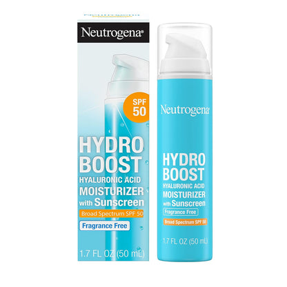 Neutrogena Hydro Boost Hyaluronic Acid Facial Moisturizer with Broad Spectrum SPF 50 Sunscreen, Daily Water Gel Face Moisturizer to Hydrate & Soothe Dry Skin, Fragrance-Free, 1.7 Fl. Oz