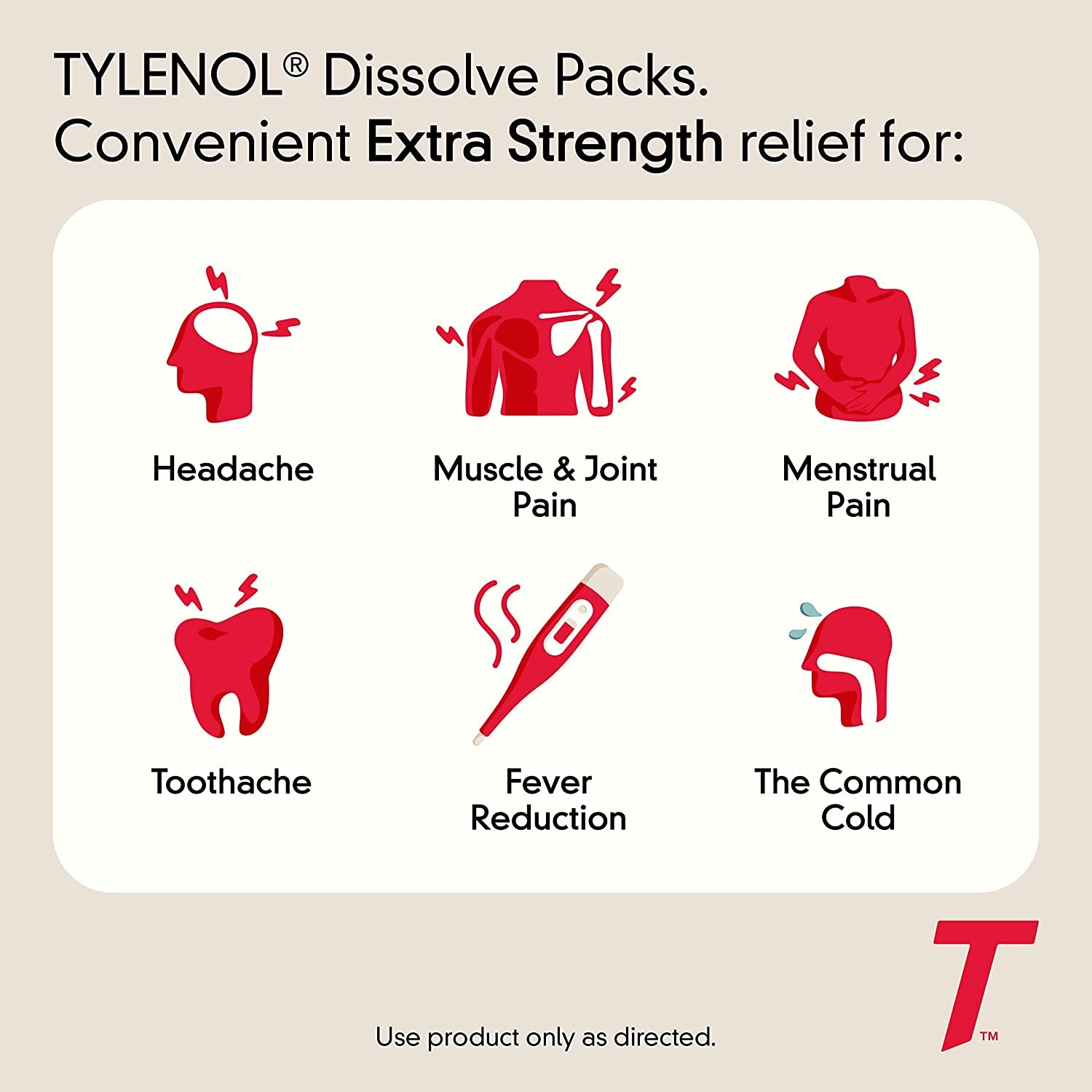 Tylenol Extra Strength Dissolve Packs, 500 Mg Acetaminophen Pain Reliever & Fever Reducer, On-The-Go Powder Packets for Minor Aches & Pains, Ibuprofen- & Aspirin-Free, Berry Flavor, 32 Ct