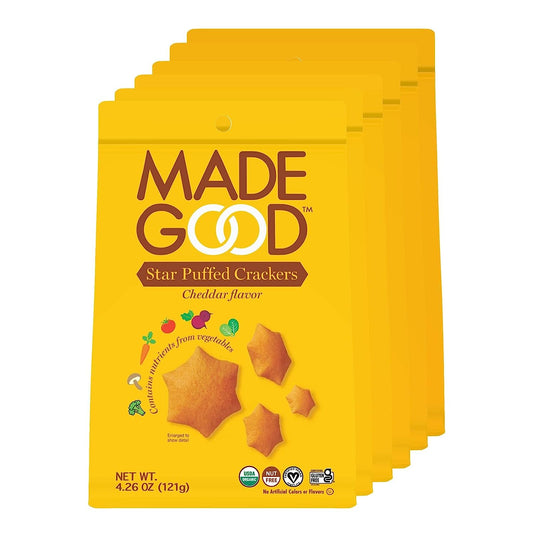 Madegood Star Puffed Crackers, Cheddar, 6 Bags (4.26Oz Each) Gluten Free Crackers