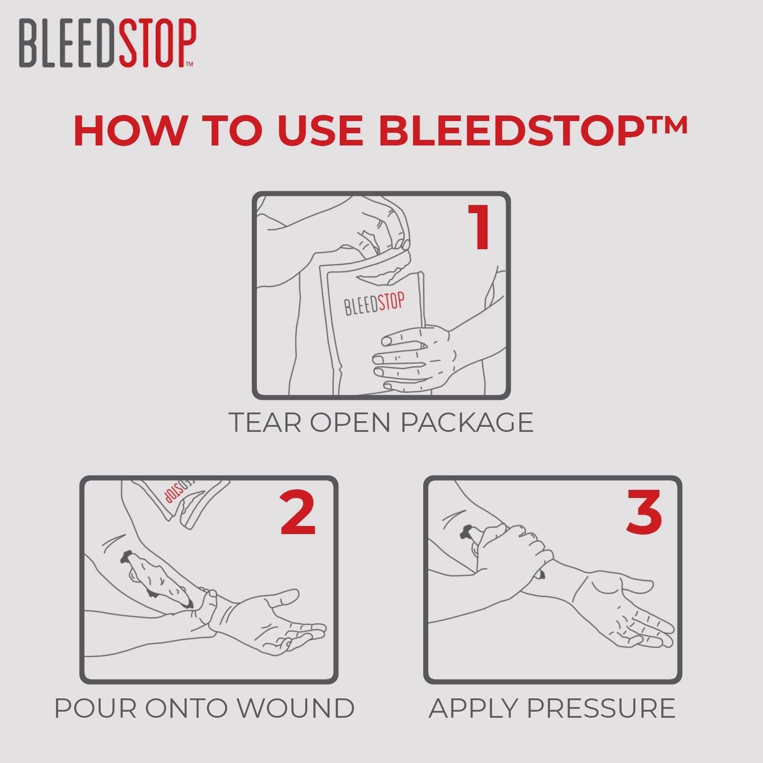 Bleedstop™ First Aid Powder for Blood Clotting, Trauma Kit, Blood Thinner Patients, Camping Safety, and Survival Equipment for Moderate to Severe Bleeding Wounds or Nosebleeds - 4 (15G) Pouches