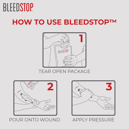 Bleedstop™ First Aid Powder for Blood Clotting, Trauma Kit, Blood Thinner Patients, Camping Safety, and Survival Equipment for Moderate to Severe Bleeding Wounds or Nosebleeds - 4 (15G) Pouches