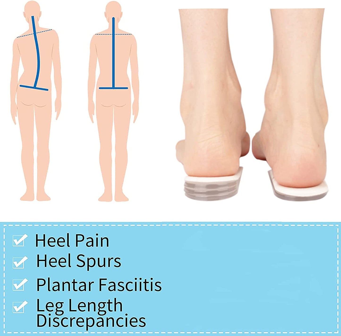 Adjustable Orthopedic Heel Lift Inserts, 1/4" to 1" Gel Heel Pads, Height Increase Insole for Leg Length Discrepancies, Heel Spurs, Heel Pain, Sports Injuries, and Achille Tendonitis (4 Layers), Small