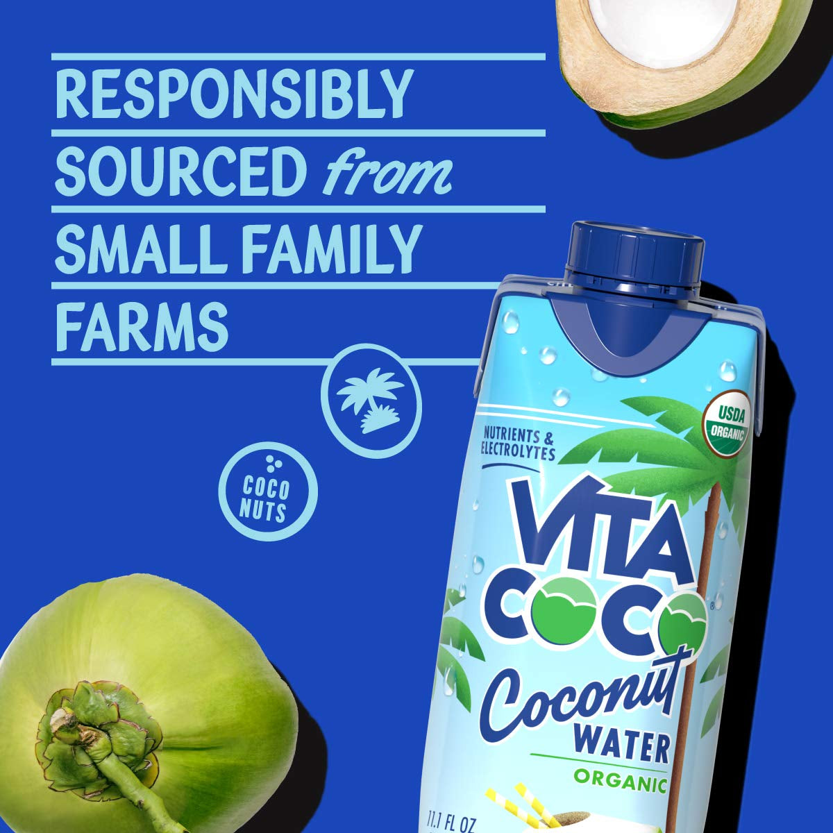 Vita Coco Coconut Water, Pure Organic | Refreshing Coconut Taste | Natural Electrolytes | Vital Nutrients | 11.1 Oz (Pack of 12)