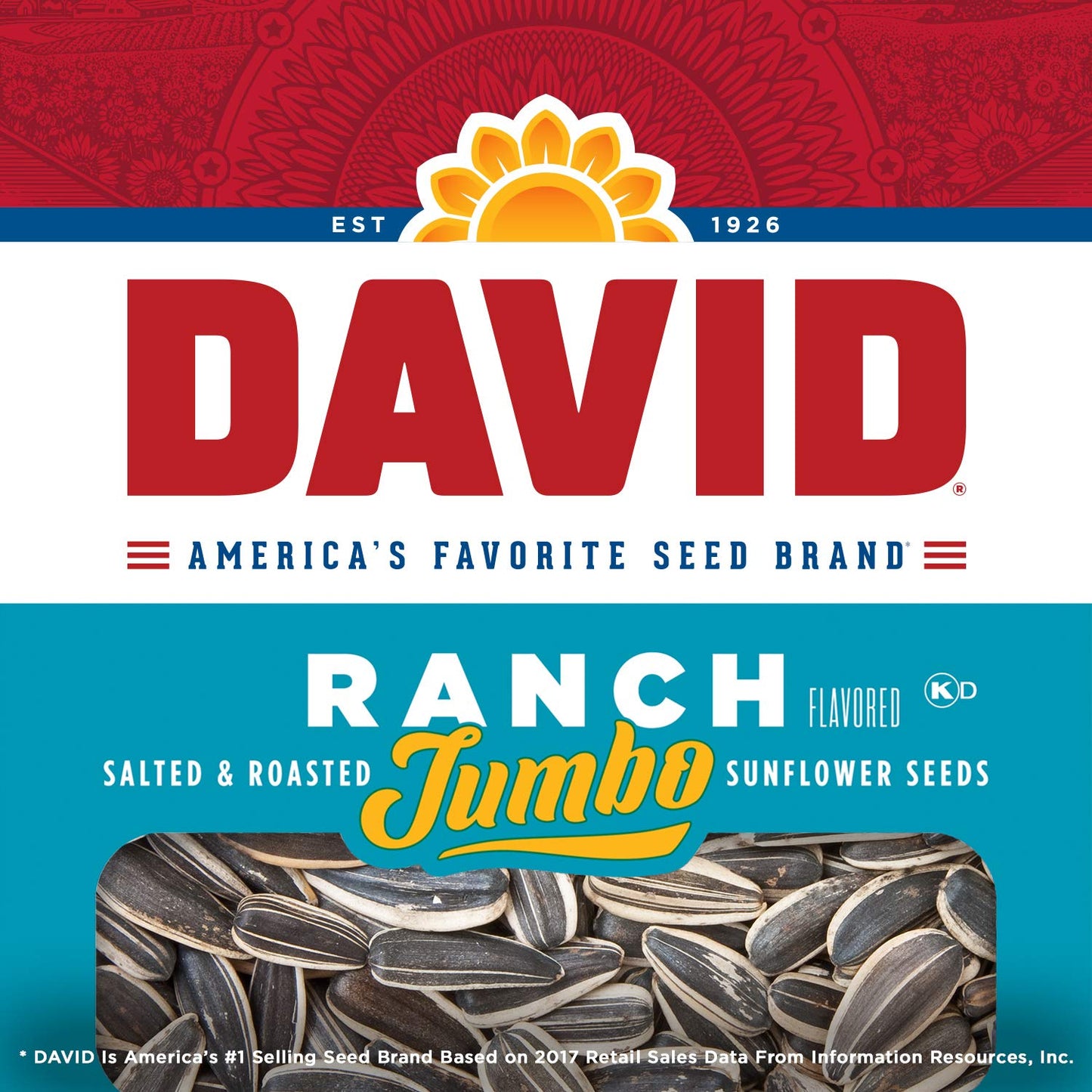 DAVID SEEDS Roasted and Salted Ranch Jumbo Sunflower Seeds, 5.25 Oz