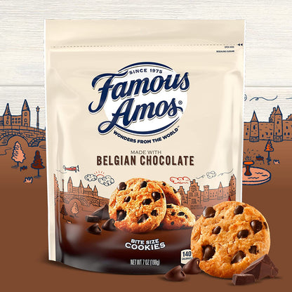 Famous Amos Wonders of the World Belgian Gourmet Chocolate Chip Cookies, Bite-Sized in a Resealable 7 Oz Bag (Pack of 1)