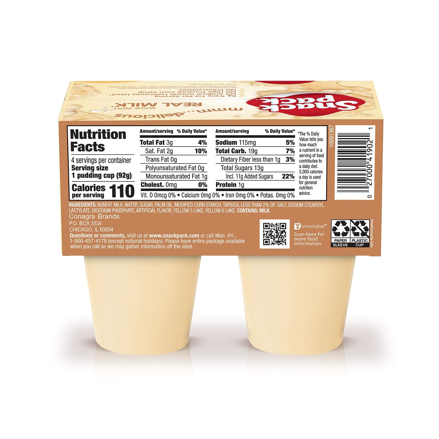 Snack Pack Pie Tapioca Pudding Cups, 3.25 Oz, 4 Ct