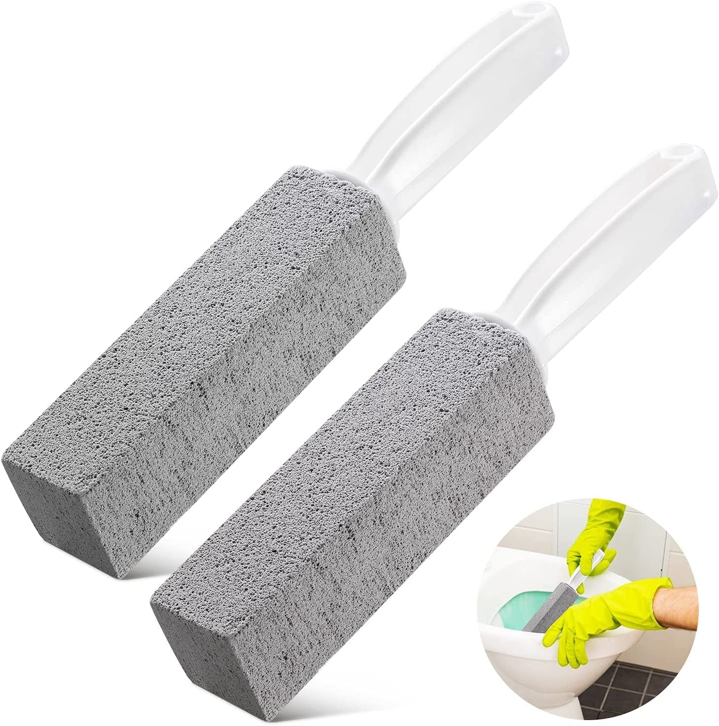 2 Pack Toilet Cleaner Hard Water Build up Remover with Ergonomic Handle, Toilet Bowl Stain Ring Remover, Pumice Stone Toilet Cleaner Tool Stain Remover for Toilet, Pool, Bathroom, Sink