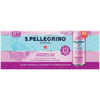 S.Pellegrino Essenza Dark Morello Cherry & Pomegranate Flavored Mineral Water, 11.15 Fl Oz Can (24 Pack)