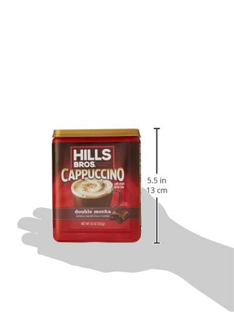 Hills Bros Instant Double Mocha Cappuccino Mix, Easy to Use, Enjoy Coffeehouse Flavor from Home, Frothy, Rich Chocolate, Brown, 16 Oz