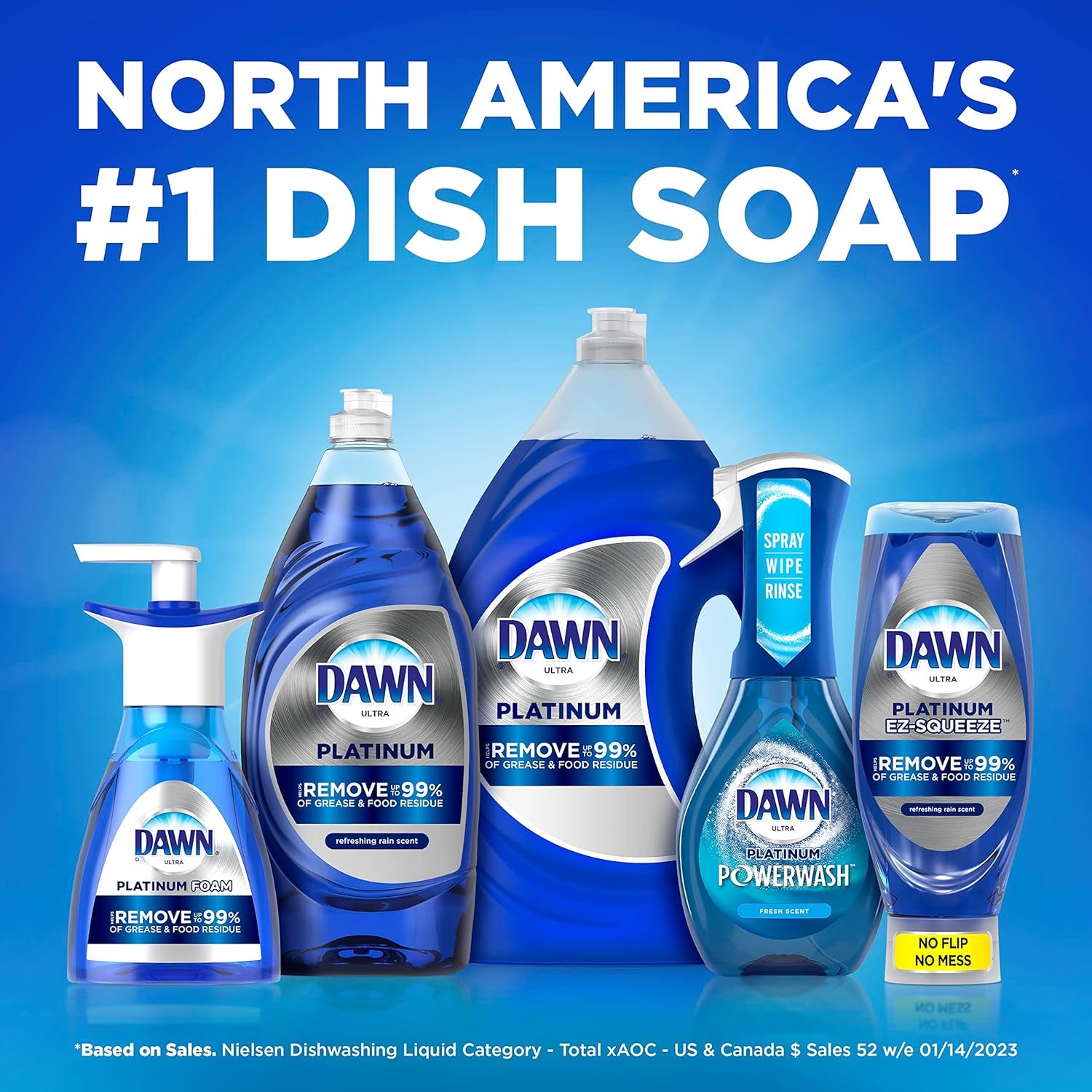 Dawn Platinum Powerwash Dish Spray, Dish Soap, Fresh Scent Bundle, 1 Spray (16Oz) + 3 Refills (16Oz Each)(Pack of 4)