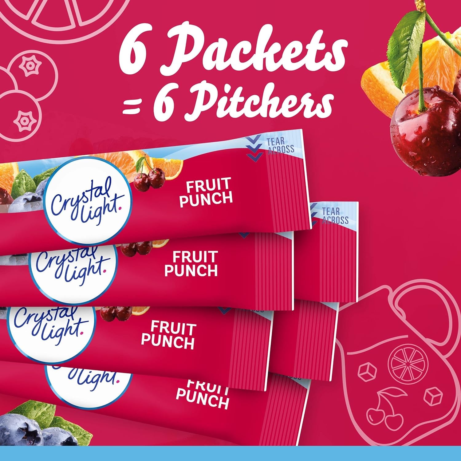 Crystal Light Sugar-Free Fruit Punch Low Calories Powdered Drink Mix 6 Count Pitcher Packets