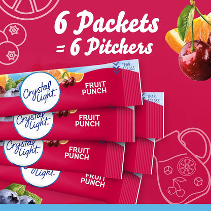 Crystal Light Sugar-Free Fruit Punch Low Calories Powdered Drink Mix 6 Count Pitcher Packets