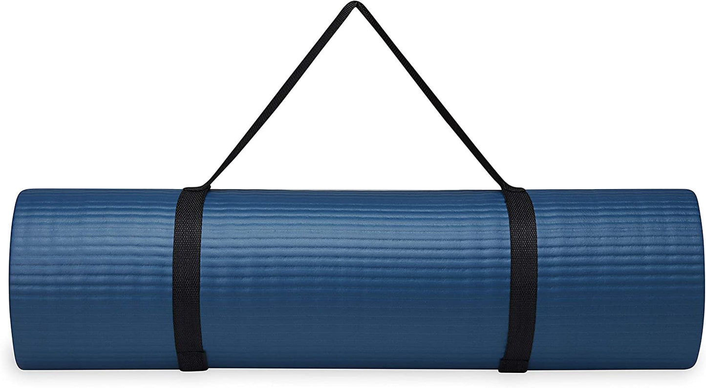 Gaiam Essentials Thick Yoga Mat Fitness & Exercise Mat with Easy-Cinch Yoga Mat Carrier Strap, 72"L X 24"W X 2/5 Inch Thick