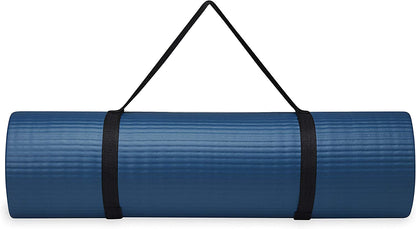 Gaiam Essentials Thick Yoga Mat Fitness & Exercise Mat with Easy-Cinch Yoga Mat Carrier Strap, 72"L X 24"W X 2/5 Inch Thick