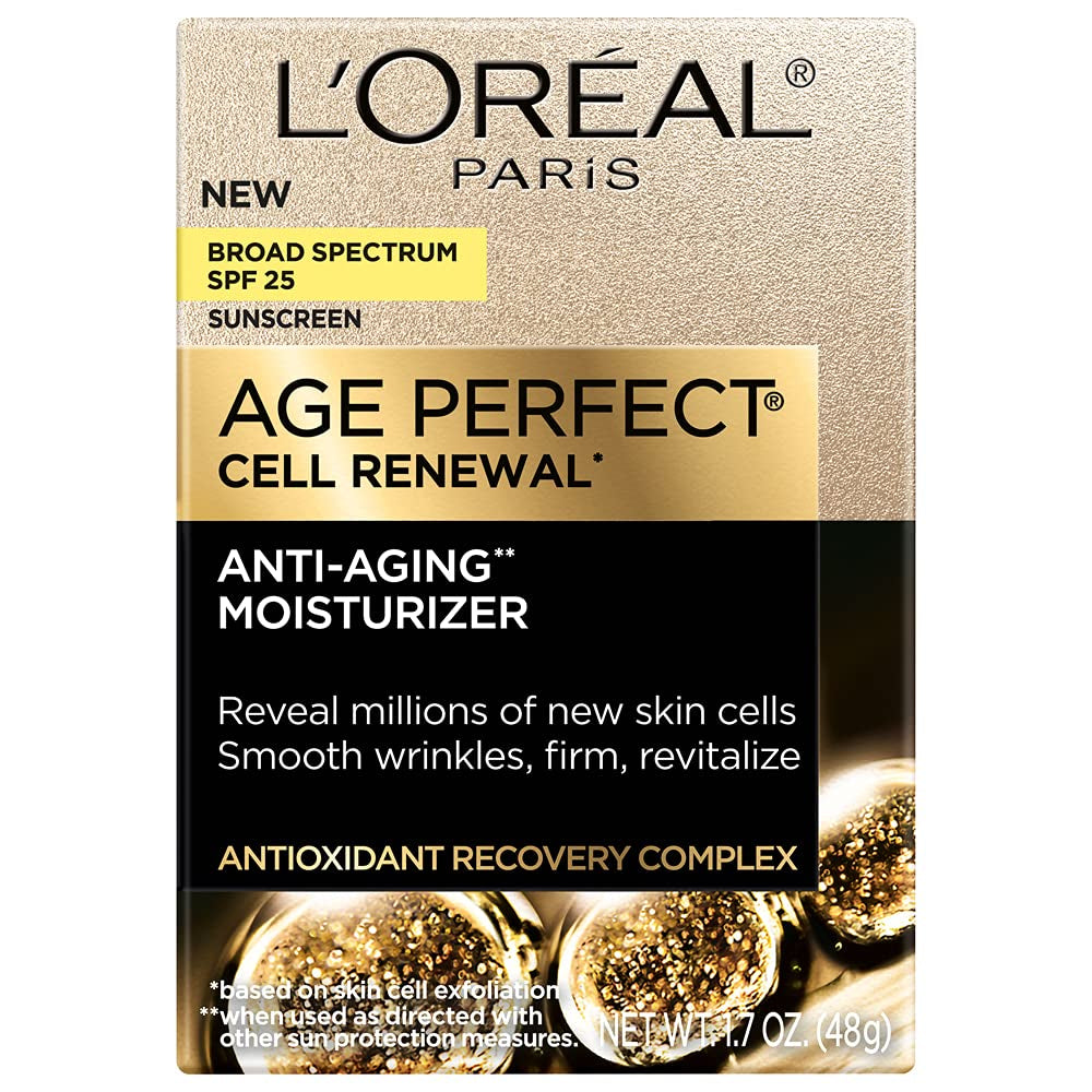 Loreal Paris Age Perfect Cell Renewal Anti-Aging Day Moisturizer with Broad Spectrum SPF 25 Sunscreen, Antioxidants, and Vitamin E 1.7Oz