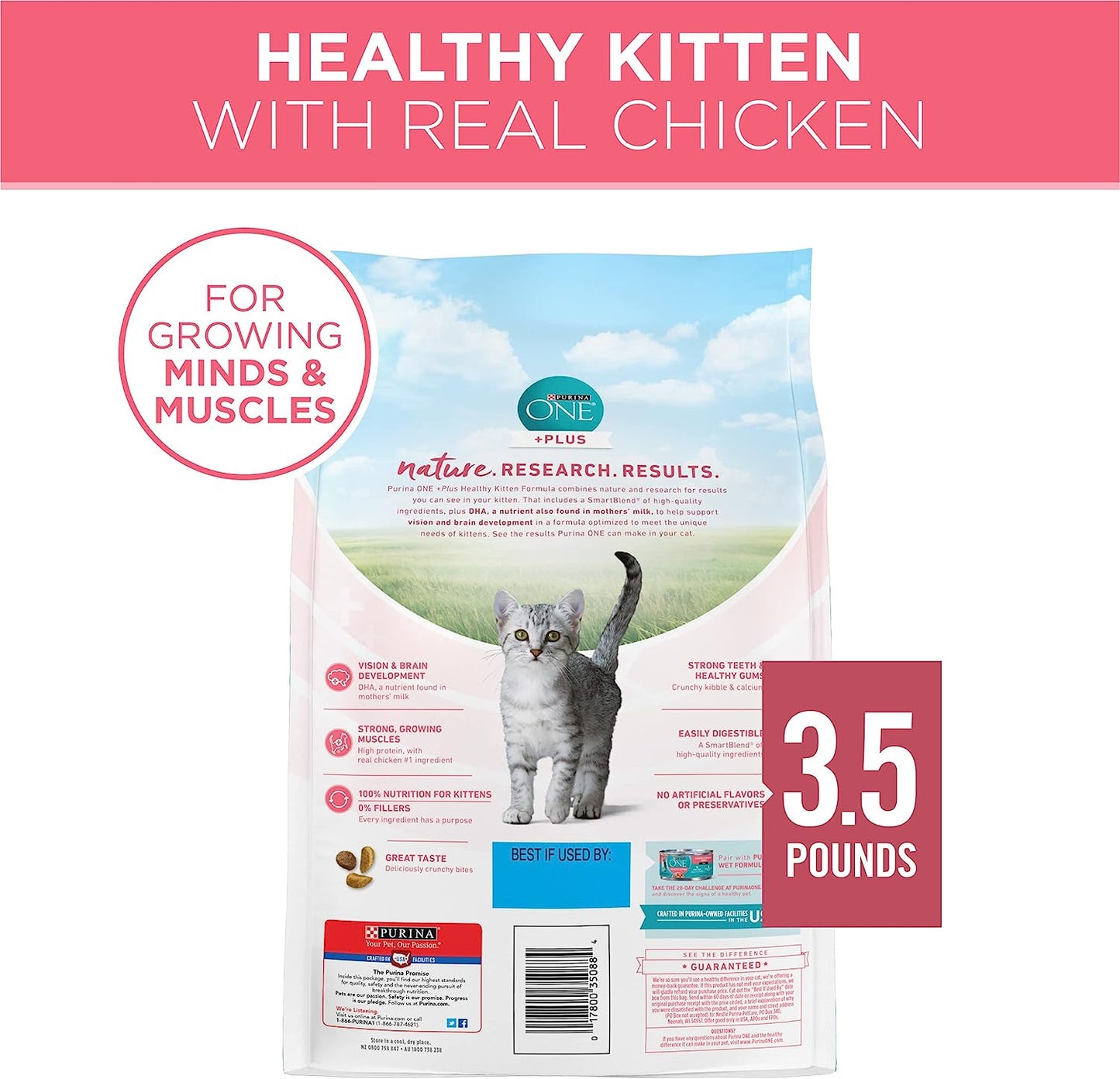 Purina ONE High Protein, Natural Dry Kitten Food, +Plus Healthy Kitten Formula - 3.5 Lb. Bag