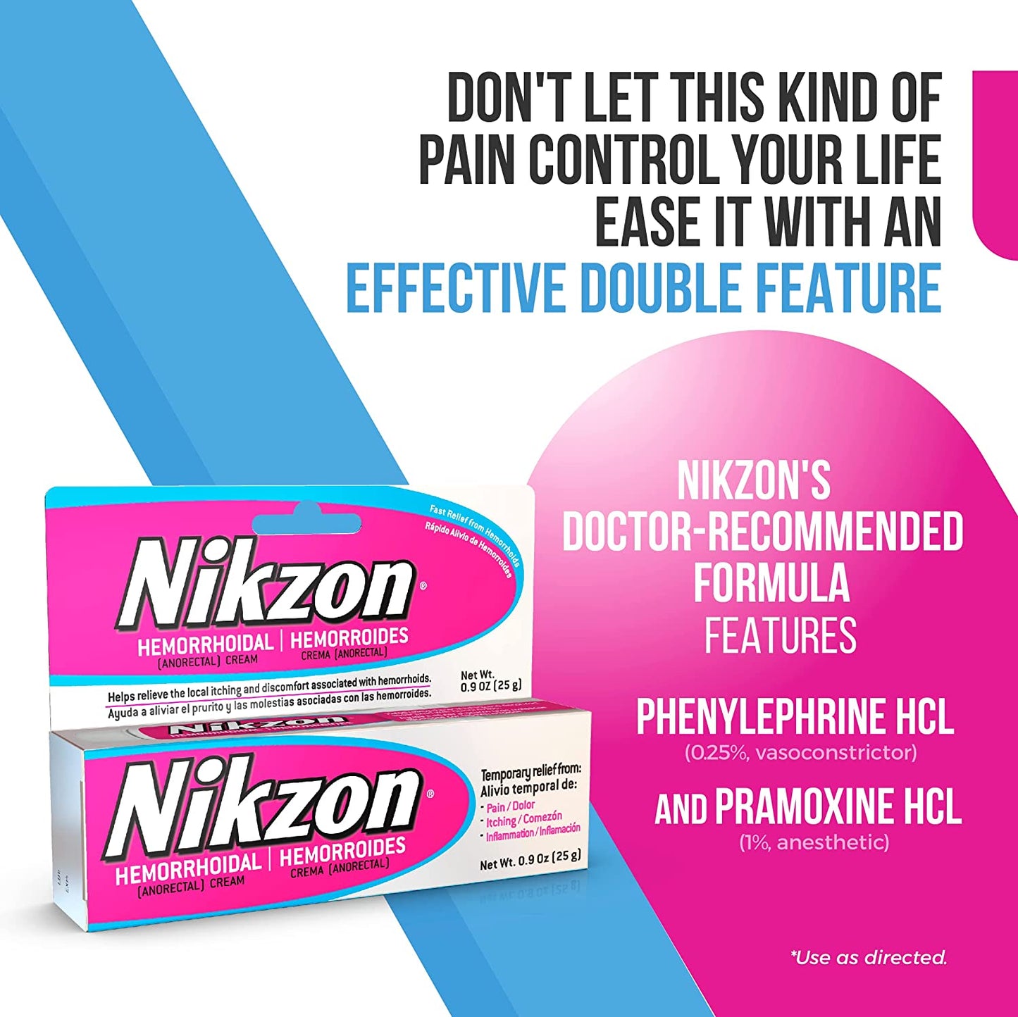 Nikzon Hemorrhoid Treatment Cream, Vasoconstrictor & Anesthetic, Fast Soothing Relief from Pain, Itching, Burning & Inflammation, 0.9 Oz