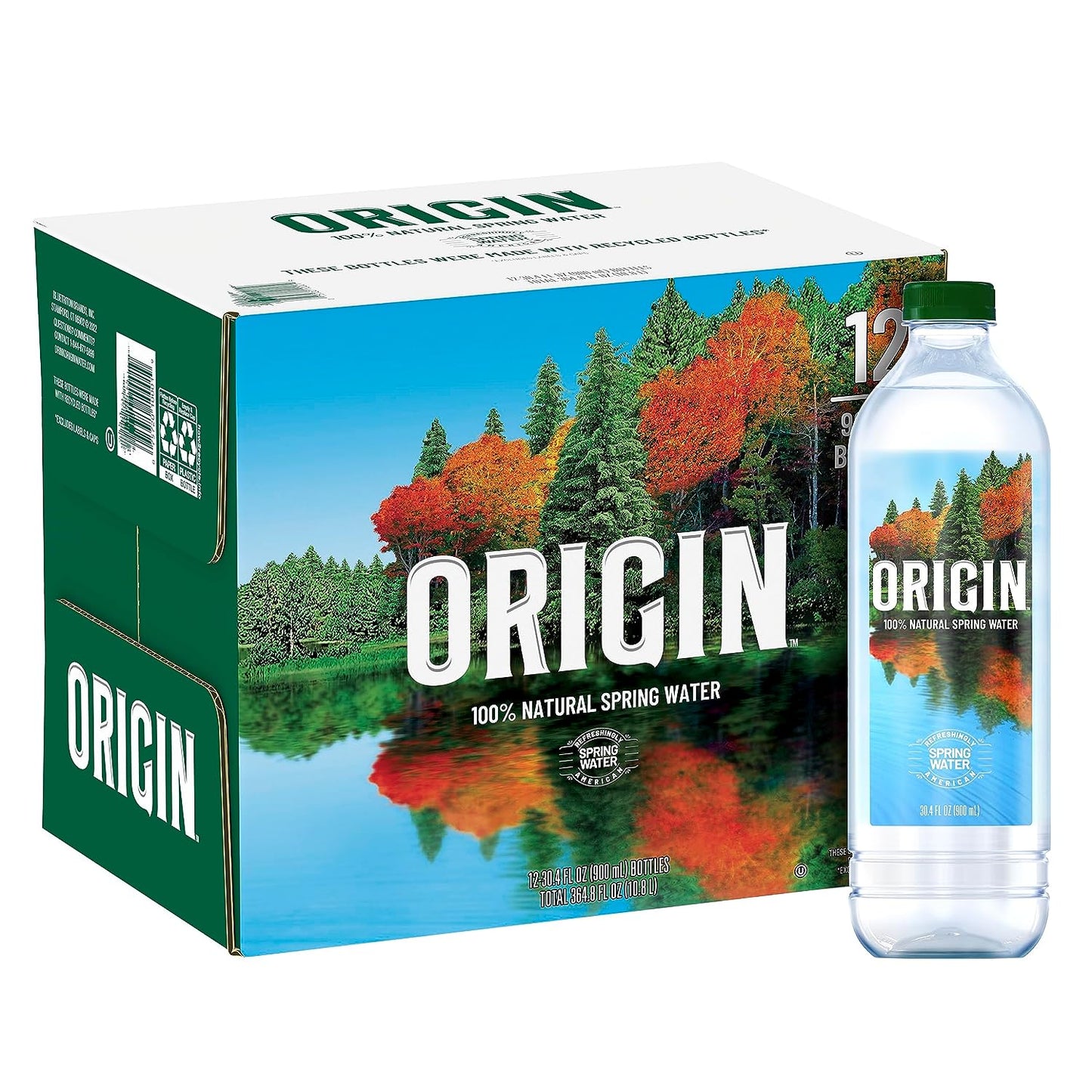 ORIGIN, 100% Natural Spring Water, 900 Ml, Recycled Plastic Bottle, 12 Pack