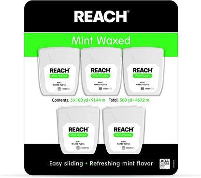 Johnson & Johnson Reach Mint Waxed Dental Floss, 5 Count