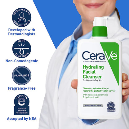 Cerave Hydrating Facial Cleanser | Moisturizing Non-Foaming Face Wash with Hyaluronic Acid, Ceramides and Glycerin | Fragrance Free Paraben Free | 16 Fluid Ounce