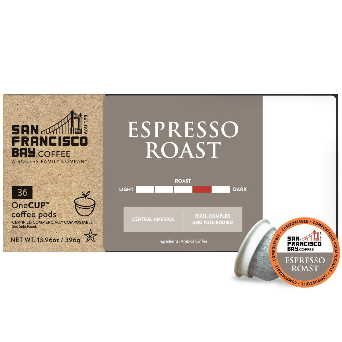 San Francisco Bay Compostable Coffee Pods - Espresso Roast (36 Ct) K Cup Compatible Including Keurig 2.0, Dark Roast