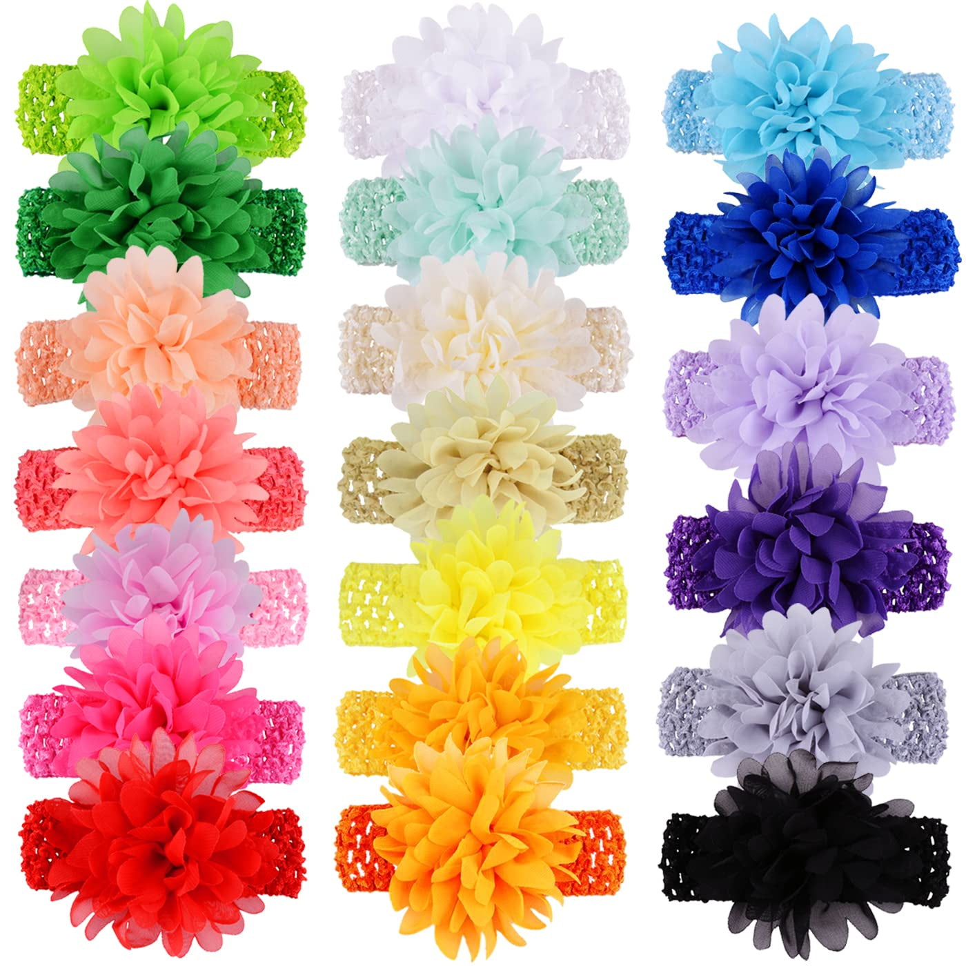 Willingtee 20Pcs Baby Girls Headbands Chiffon Flower Soft Stretchy Hair Band Hair Accessories for Baby Girls Newborns Infants Toddlers and Kids Multi-Colored