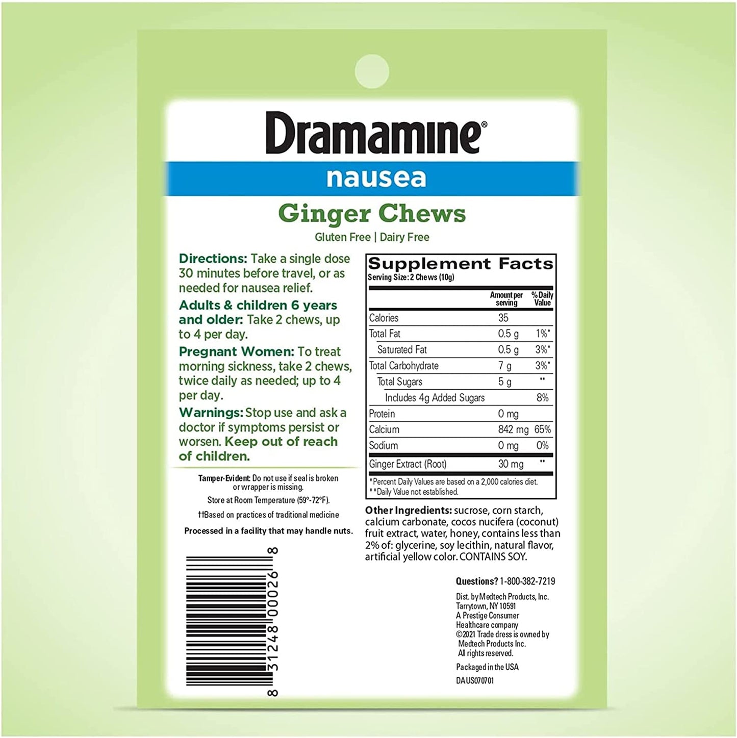 Dramamine Ginger Chews, Nausea Relief Soft Chews Lemon-Honey-Ginger, 20 Count